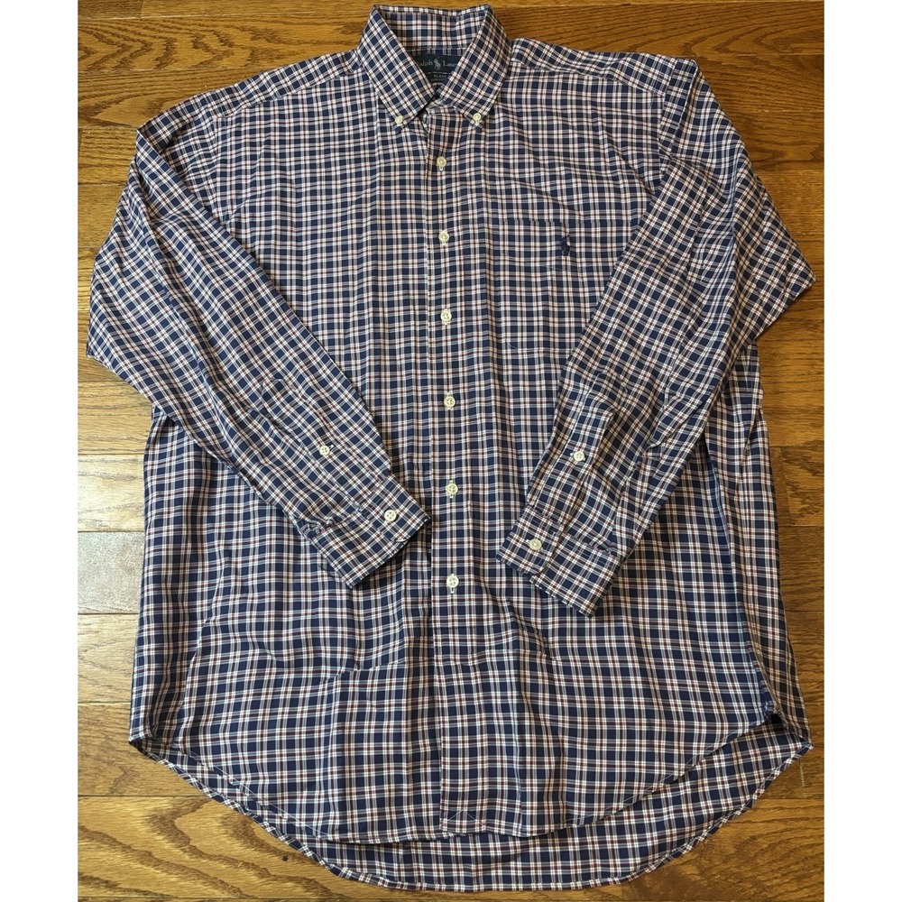 Polo Ralph Lauren Men's Long Sleeve Button Up Shirt Red Blue plaid Size M